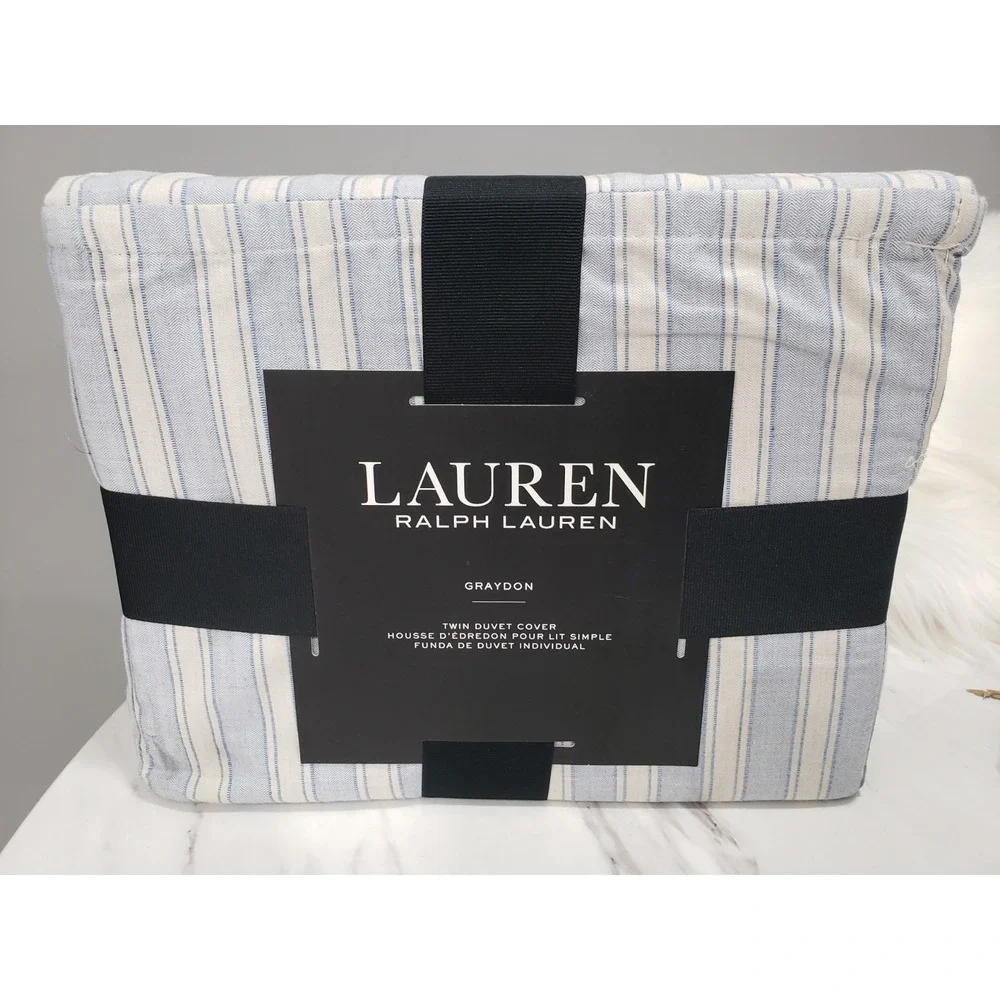 NEW $250 Ralph Lauren Graydon Bold Striped Duvet Cover Twin blue dune